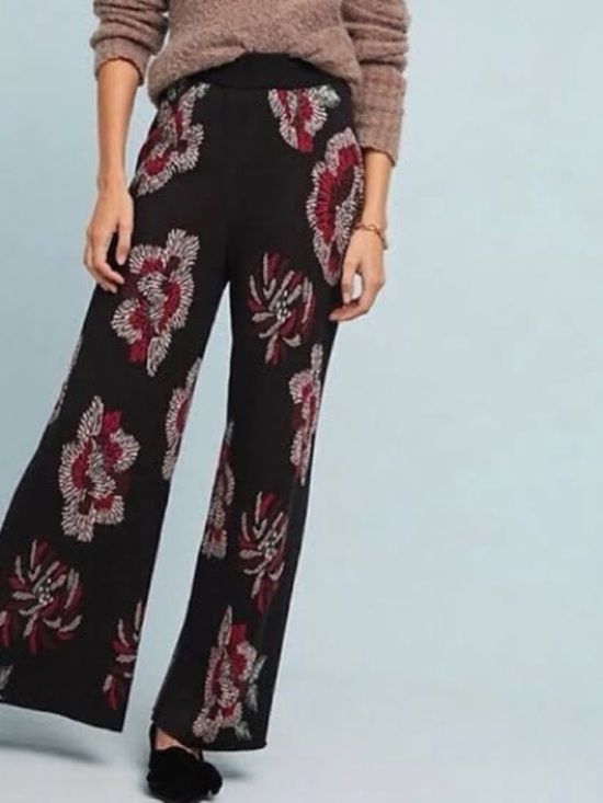 Anthropologie Pants - Anthropologie Laia Floral Intarsia Sweater Knit Wide Leg Pants xs